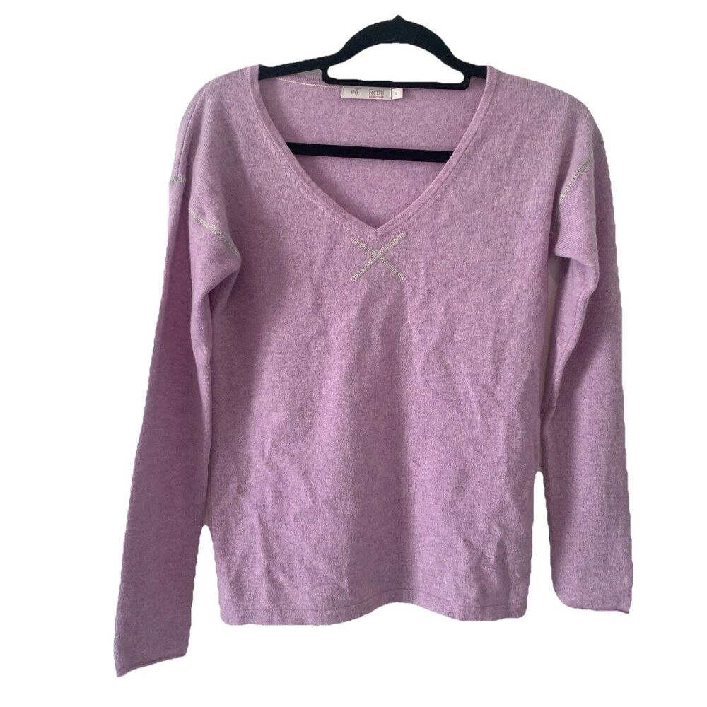 Raffi Womens Small Sweater 100% Cashmere Lilac Purple V‎ Neck Long Sleeve